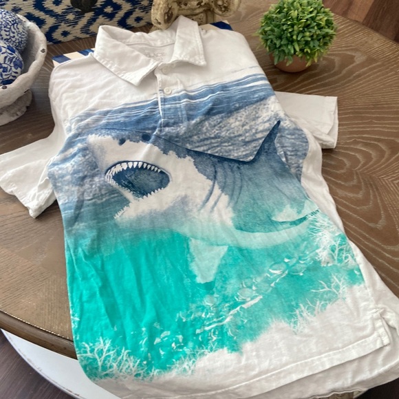 Big Boys Blue & Turquoise Shark Polo Short Sleeve Golf Shirt Top - Picture 4 of 7